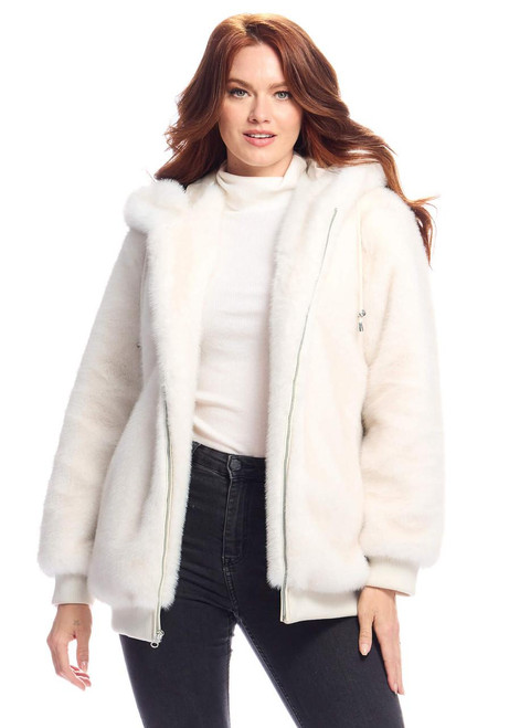 Fabulous-Furs Ivory Mink Faux Fur Ski Club Parka 