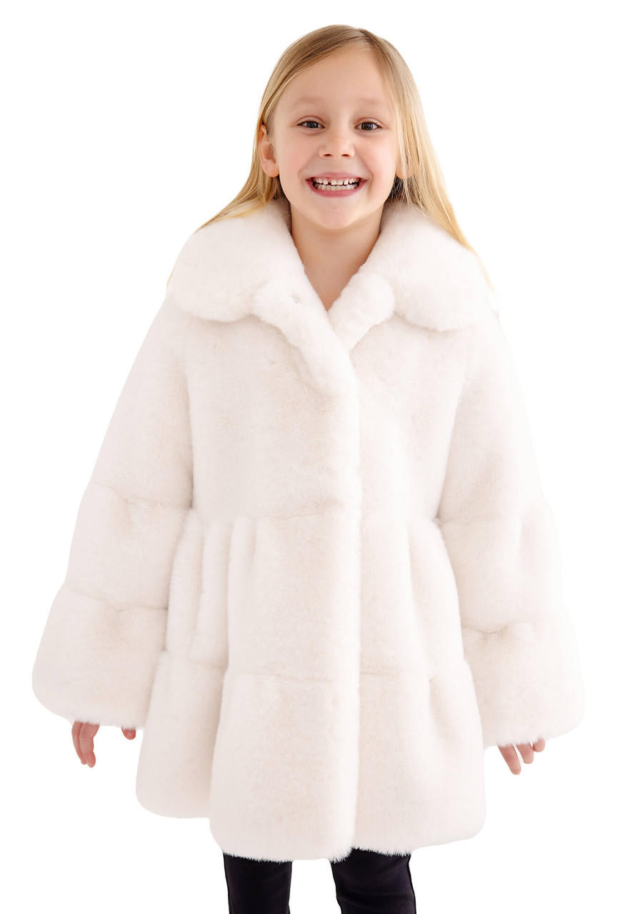 Fabulous-Furs Kid's Ivory Faux Fur CeCe Swing Coat 