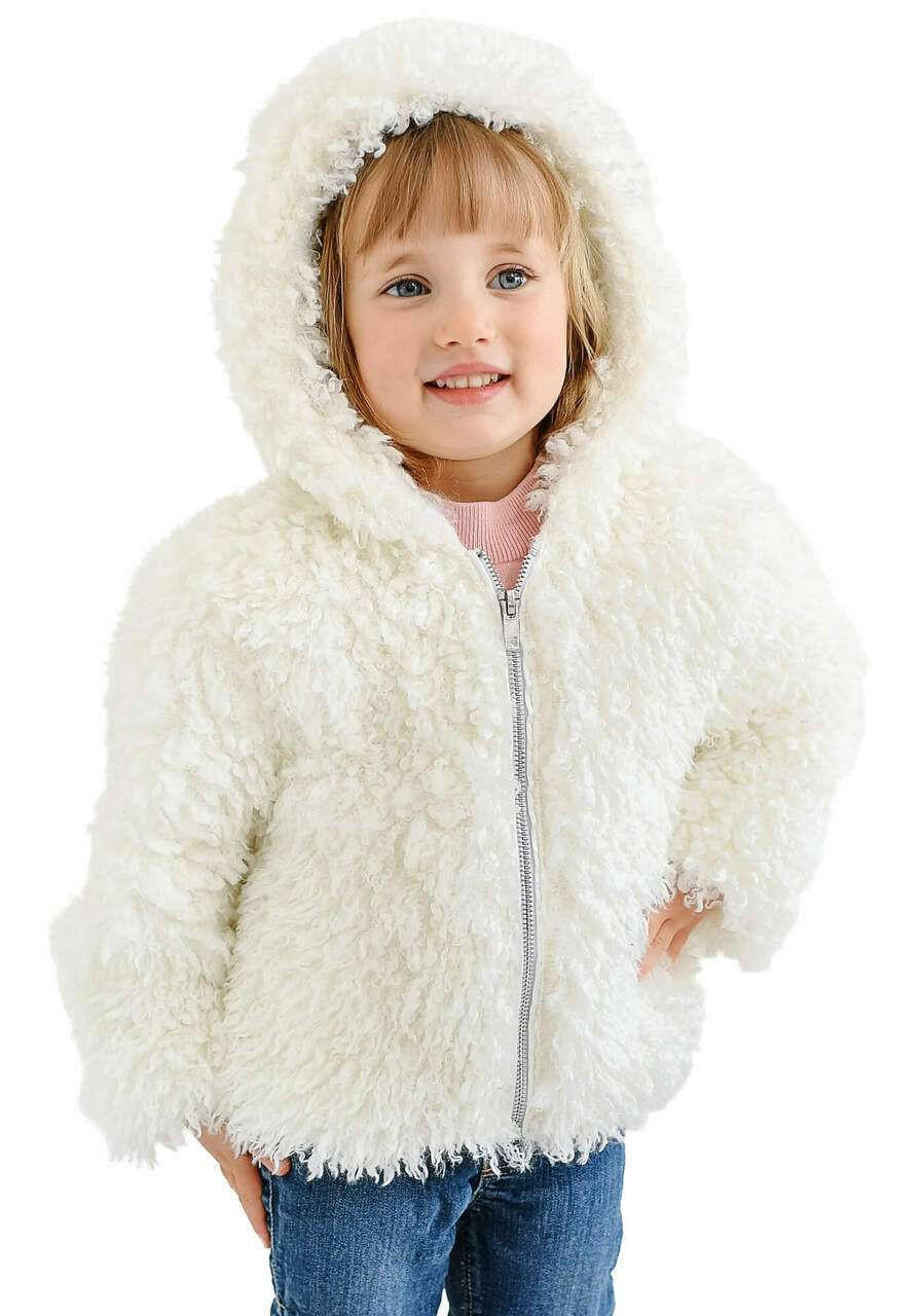 Fabulous-Furs Kids Ivory Lamb Faux Fur Hooded Parka