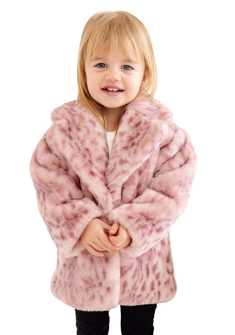 Fabulous-Furs Kid's Pink Leopard Faux Fur Lulu Coat 