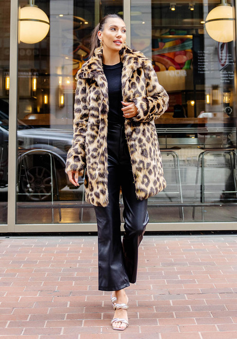 Fabulous-Furs Leopard Faux Fur Stardust Knee-Length Coat 