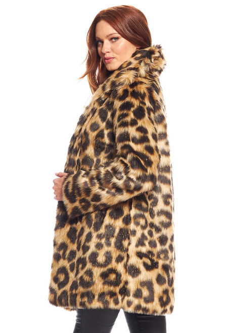 Fabulous-Furs Leopard Faux Fur Stardust Knee-Length Coat 