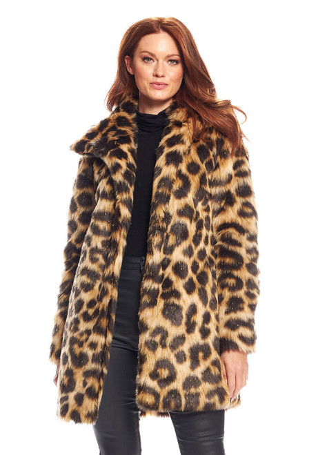Fabulous-Furs Leopard Faux Fur Stardust Knee-Length Coat 