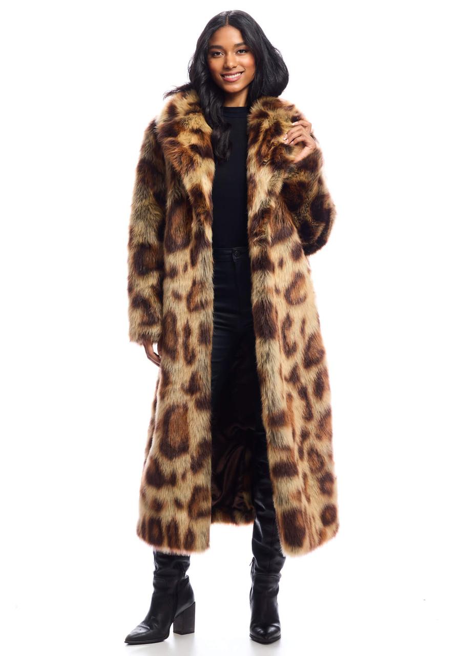 Fabulous-Furs Leopard Feline Fine Faux Fur Maxi Coat 