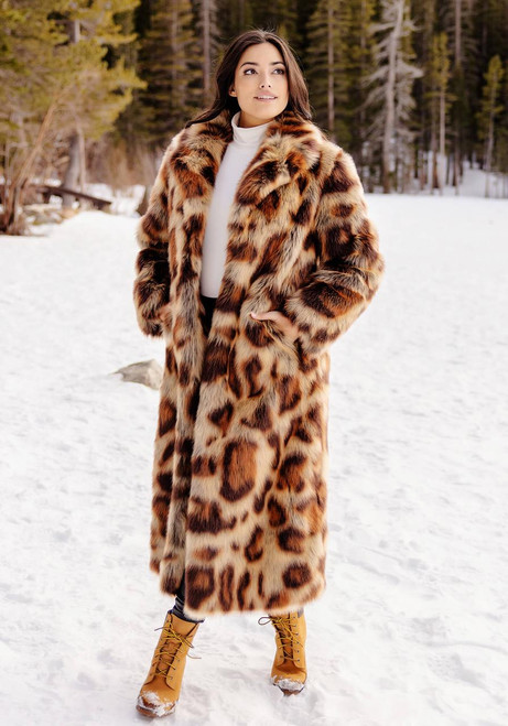 Fabulous-Furs Leopard Feline Fine Faux Fur Maxi Coat 