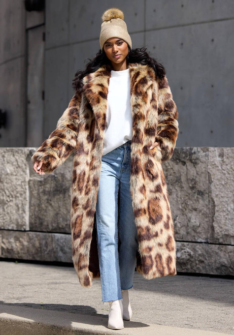 Fabulous-Furs Leopard Feline Fine Faux Fur Maxi Coat 