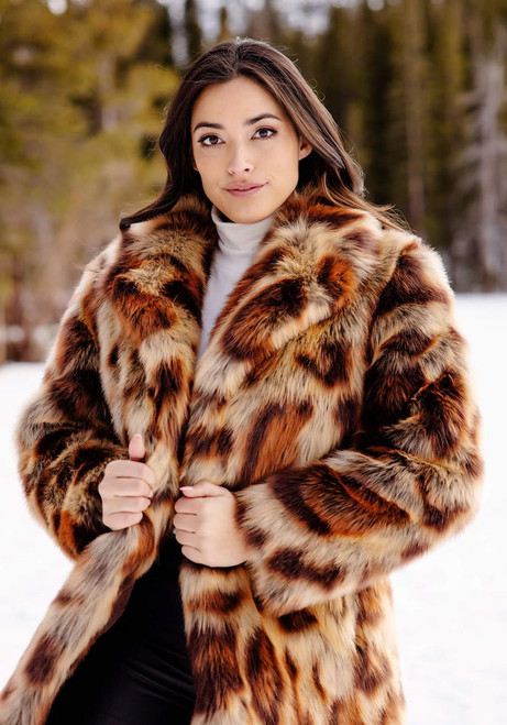 Fabulous-Furs Leopard Feline Fine Faux Fur Maxi Coat 
