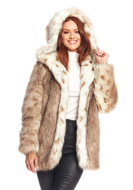 Fabulous-Furs Lynx Faux Fur Hooded Coat 