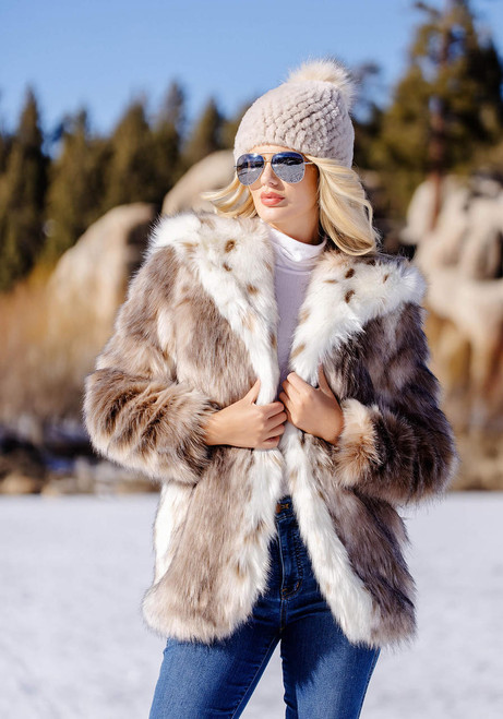 Fabulous-Furs Lynx Faux Fur Hooded Coat 