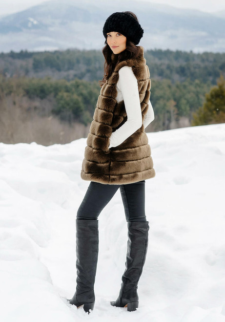 Fabulous-Furs Mocha Mink Reversible Faux Fur Zip Vest 