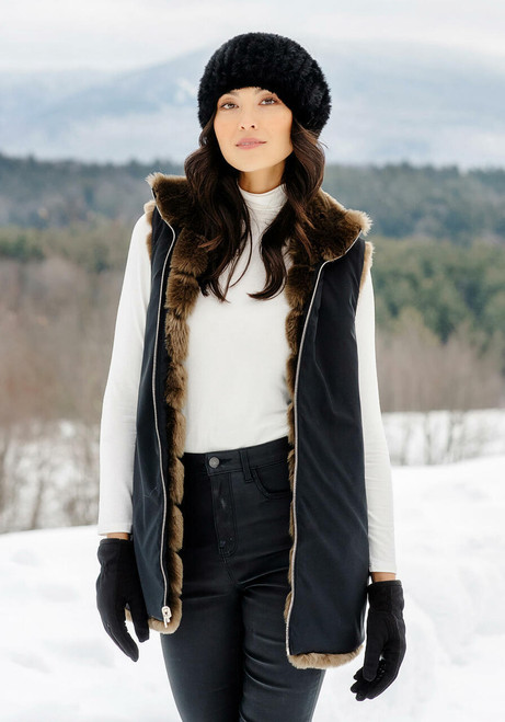 Fabulous-Furs Mocha Mink Reversible Faux Fur Zip Vest 