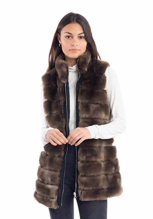 Fabulous-Furs Mocha Mink Reversible Faux Fur Zip Vest 