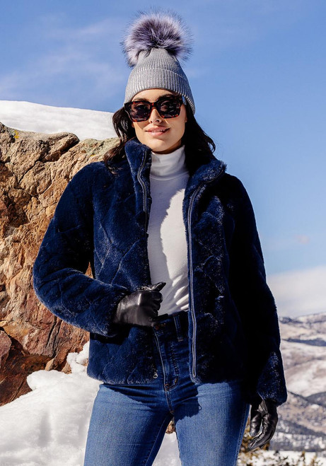 Fabulous-Furs Navy Faux Fur Paige Zip Jacket 