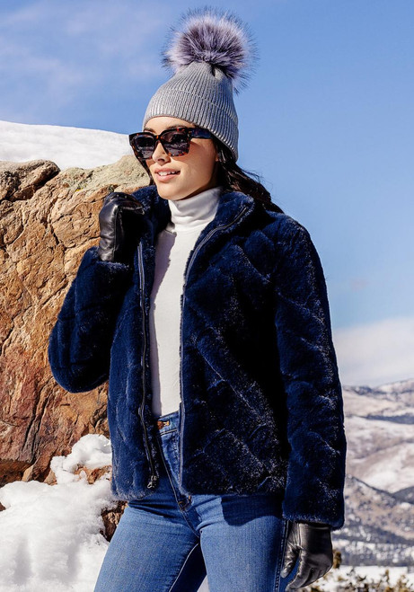 Fabulous-Furs Navy Faux Fur Paige Zip Jacket 