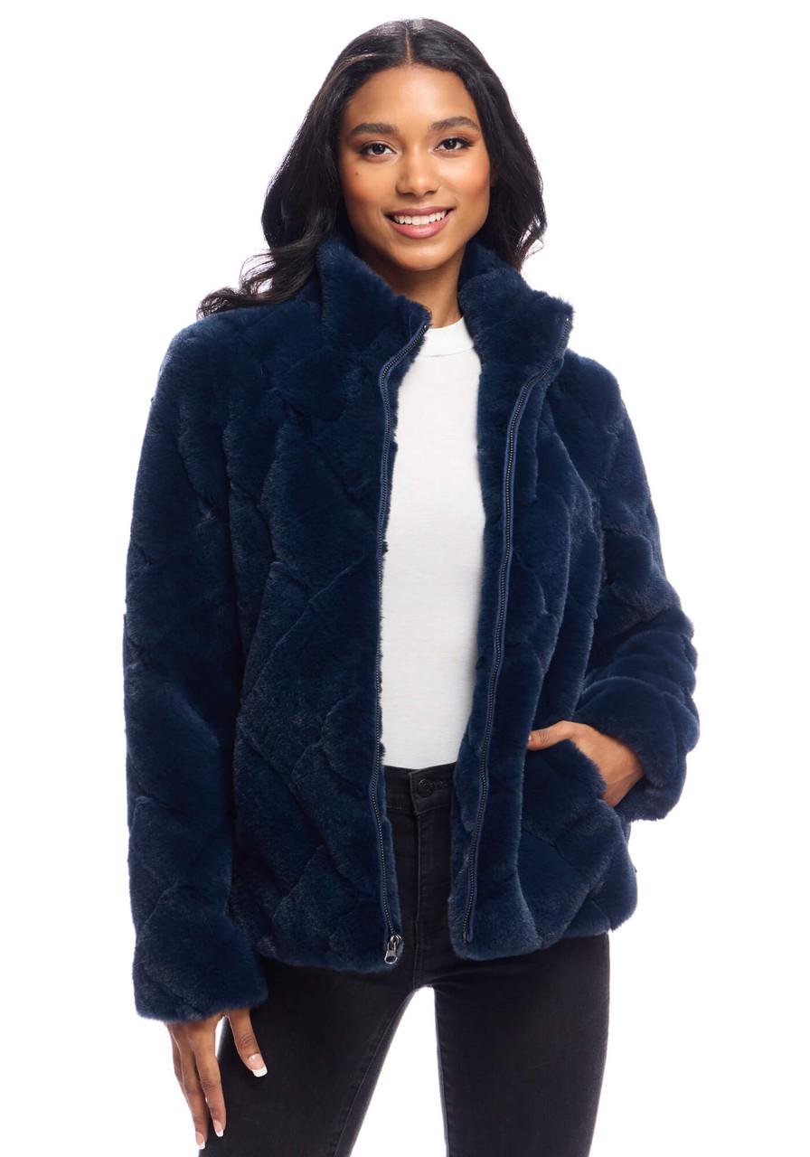 Fabulous-Furs Navy Faux Fur Paige Zip Jacket 