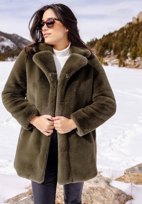 Fabulous-Furs Olive Faux Fur Le Mink Jacket 
