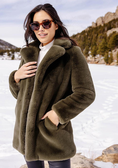 Fabulous-Furs Olive Faux Fur Le Mink Jacket 