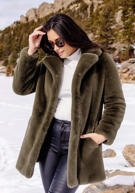 Fabulous-Furs Olive Faux Fur Le Mink Jacket 