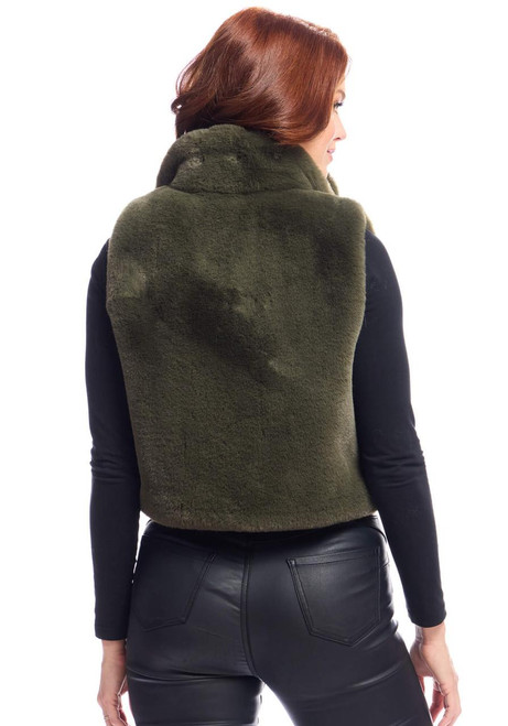 Fabulous-Furs Olive Faux Fur Le Mink Zip Vest 