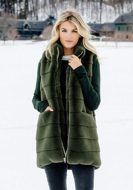 Fabulous-Furs Olive Faux Fur Weekender Zip Vest 