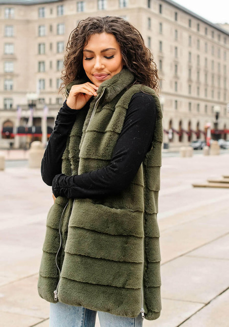 Fabulous-Furs Olive Faux Fur Weekender Zip Vest 