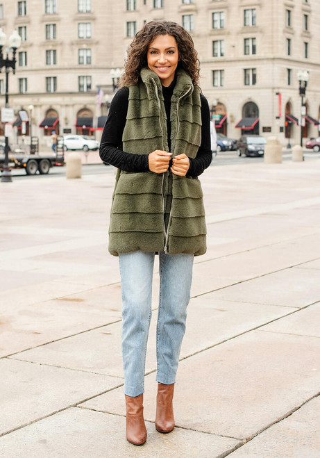 Fabulous-Furs Olive Faux Fur Weekender Zip Vest 