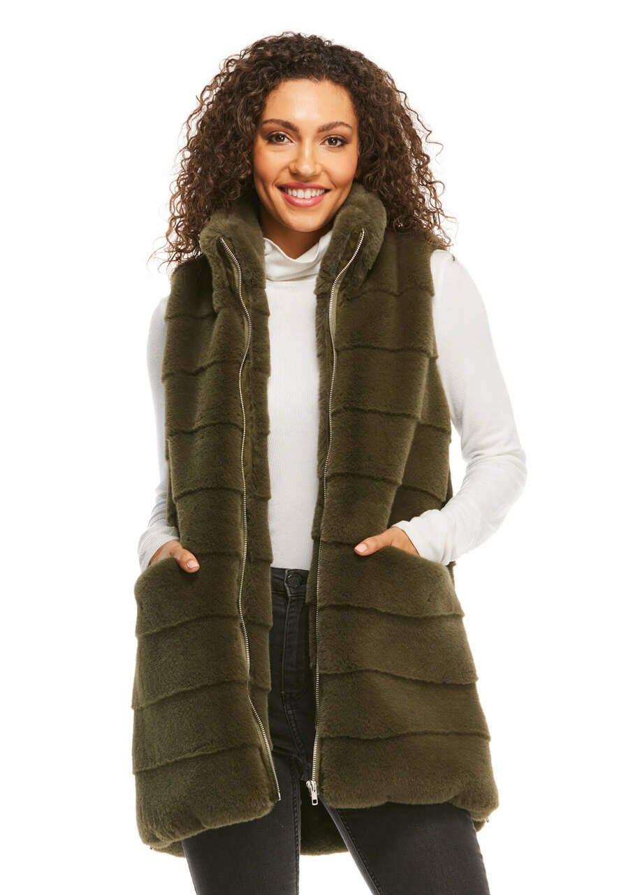Fabulous-Furs Olive Faux Fur Weekender Zip Vest 