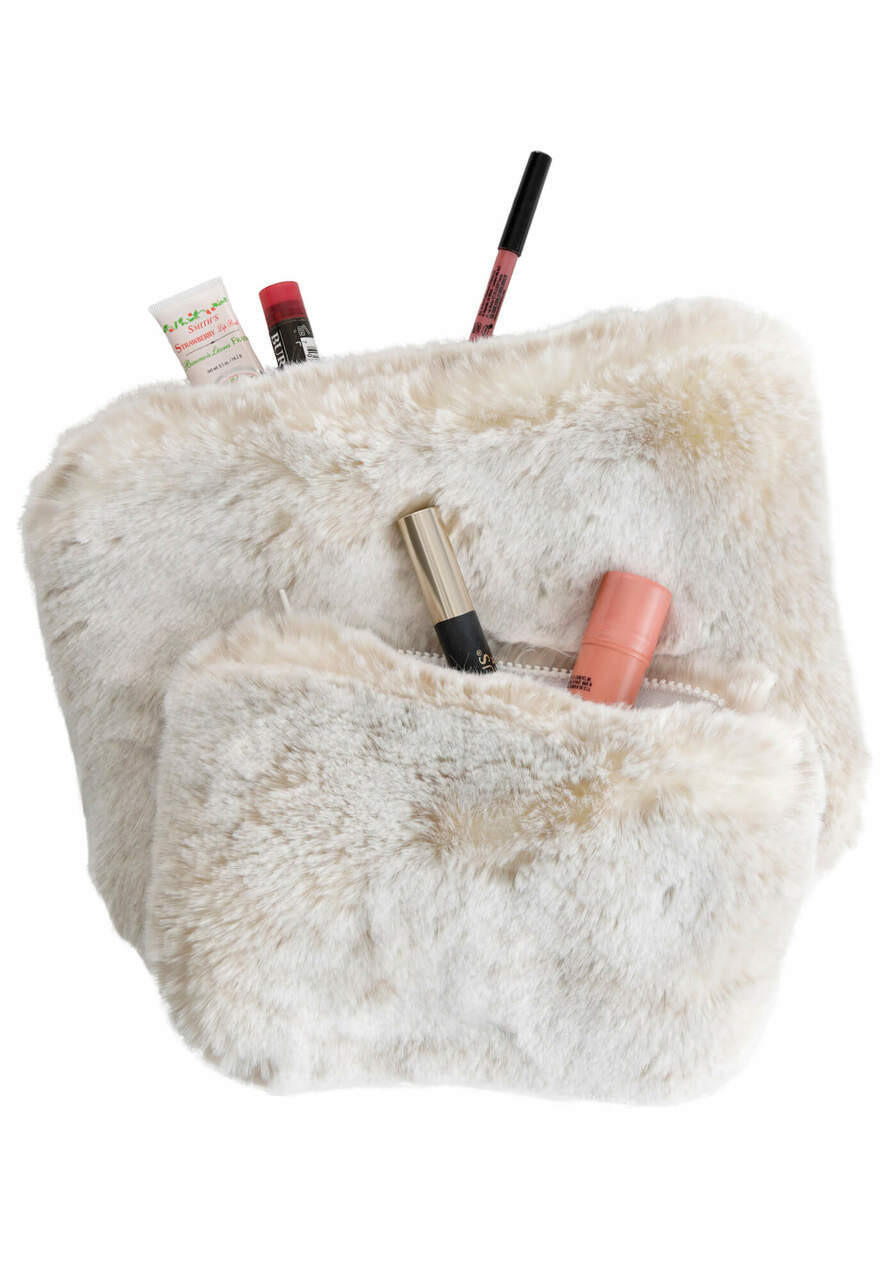 Fabulous-Furs Pearl Mink Faux Fur Travel Pouches (Set of 2)  Fabulous-Furs Pearl Mink Faux Fur Travel Pouches (Set of 2)