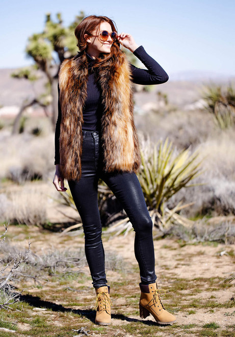 Fabulous-Furs Red Fox Faux Fur Hook Vest 