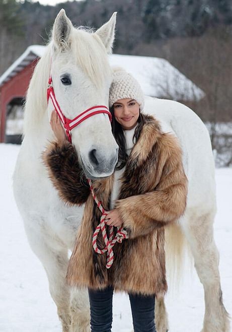 Fabulous-Furs Red Fox Faux Fur Shawl Collar Coat 