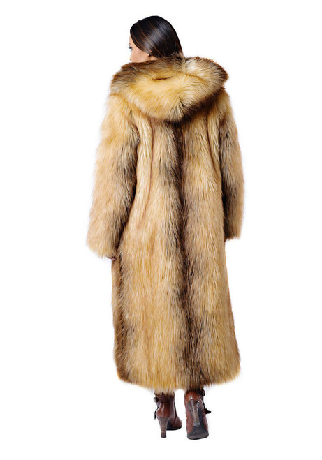 Fabulous-Furs Red Fox Hooded Full-Length Faux Fur Coat 