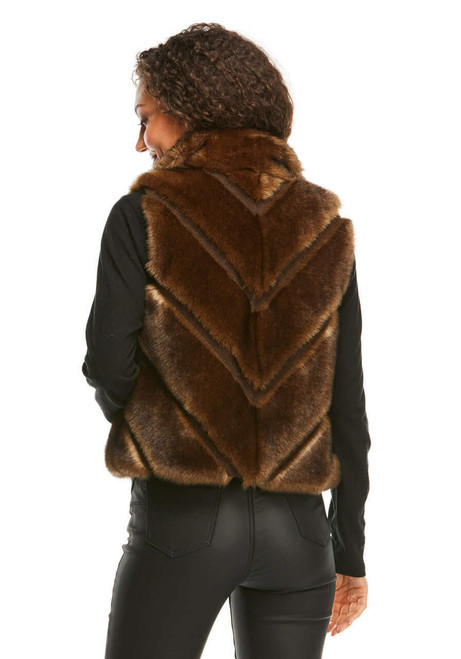 Fabulous-Furs Sable Chevron Reversible Faux Fur Shortie Vest 