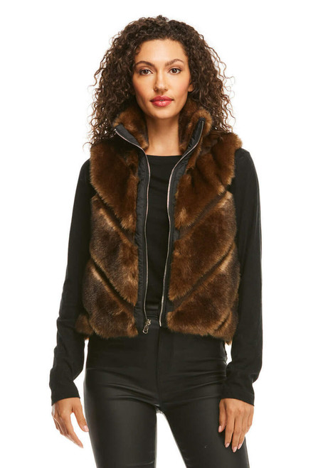Fabulous-Furs Sable Chevron Reversible Faux Fur Shortie Vest 