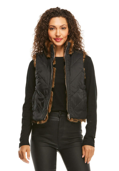 Fabulous-Furs Sable Chevron Reversible Faux Fur Shortie Vest 