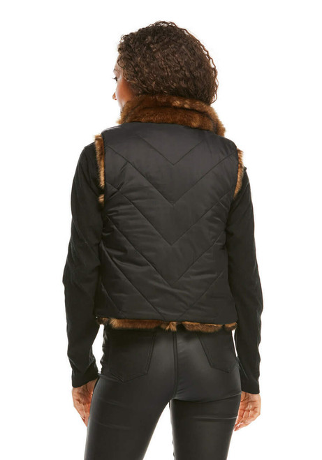 Fabulous-Furs Sable Chevron Reversible Faux Fur Shortie Vest 