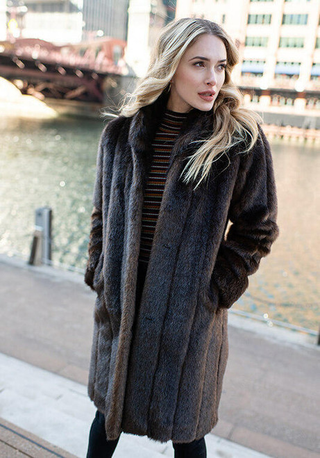 Fabulous-Furs Sable Signature Knee-Length Faux Fur Coat 