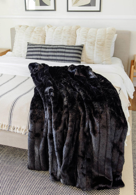 Fabulous-Furs Signature Series Black Mink Faux Fur Throws 