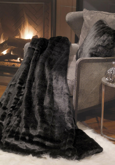 Fabulous-Furs Signature Series Black Mink Faux Fur Throws 