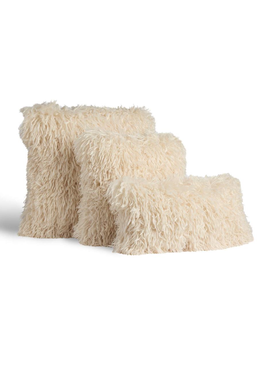 Fabulous-Furs Signature Series Cream Mongolian Faux Fur Pillows 