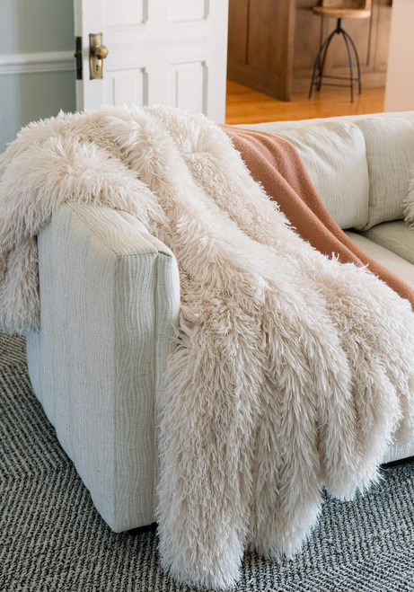 Fabulous-Furs Signature Series Cream Mongolian Faux Fur Throws 
