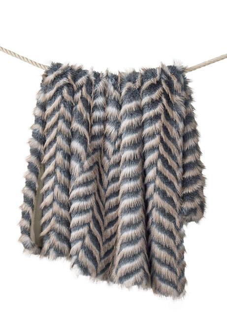 Fabulous-Furs Signature Series Grey Chevron Faux Fur Throws 