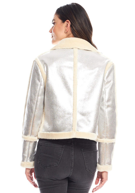 Fabulous-Furs Silver Starlight Faux Suede Moto Jacket 