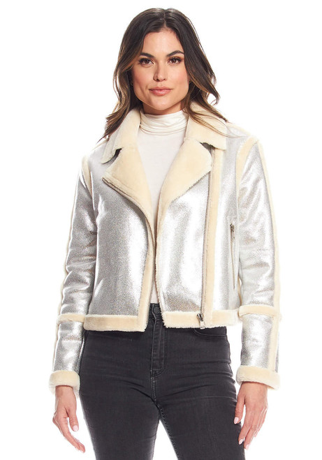 Fabulous-Furs Silver Starlight Faux Suede Moto Jacket 
