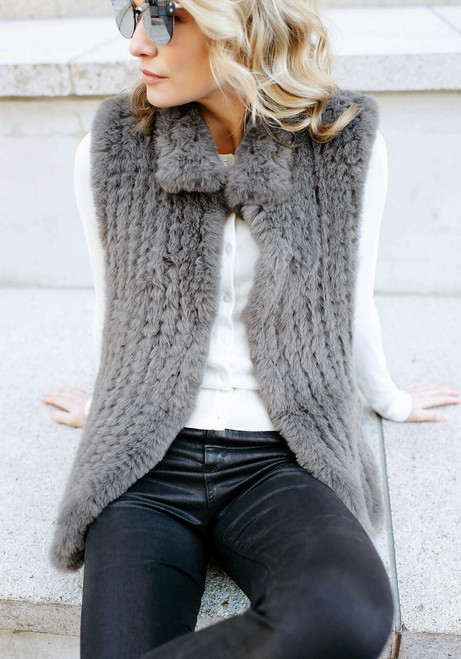 Fabulous-Furs Slate Faux Fur Knitted Vest 