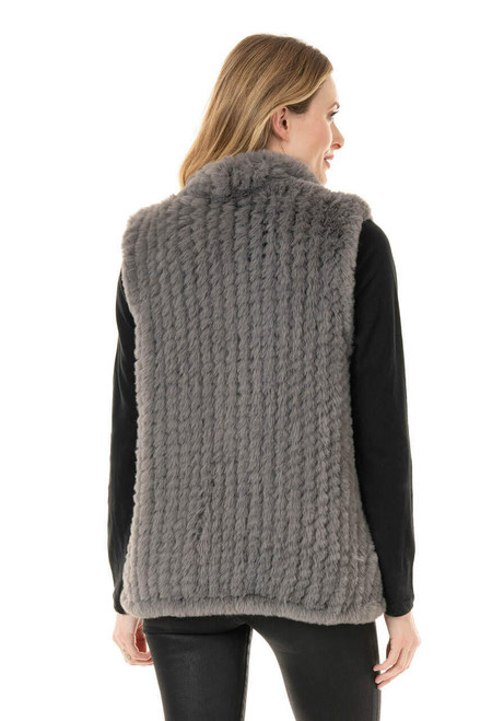 Fabulous-Furs Slate Faux Fur Knitted Vest 