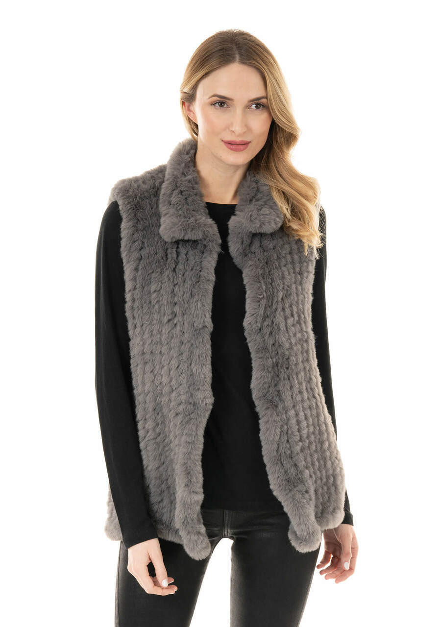 Fabulous-Furs Slate Faux Fur Knitted Vest 