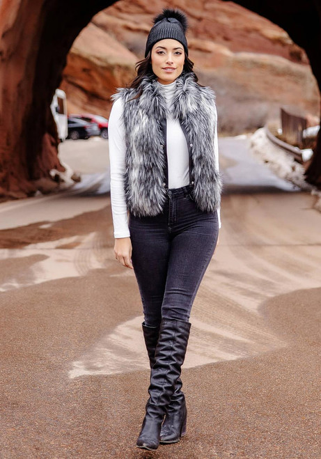 Fabulous-Furs Smokey Fox Faux Fur Foxy Crop Vest 