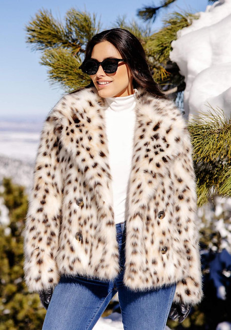Fabulous-Furs Snow Leopard Faux Fur Sofia Swish Coat 