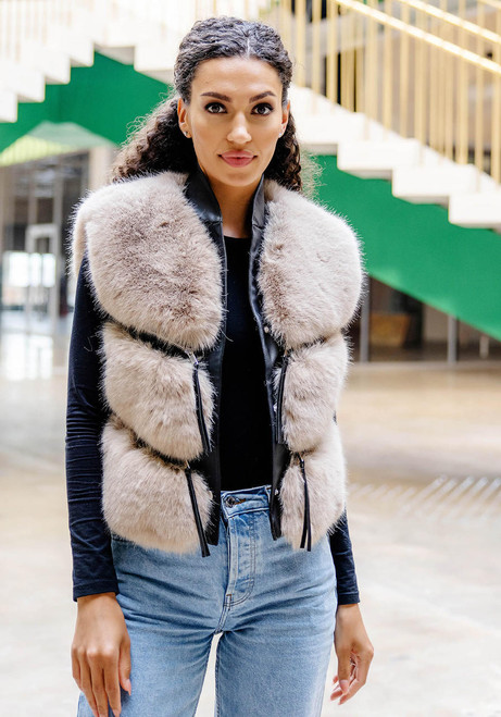 Fabulous-Furs Stone Fox Faux Fur La Moda Vest 