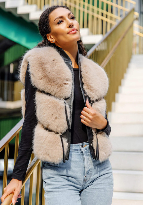 Fabulous-Furs Stone Fox Faux Fur La Moda Vest 